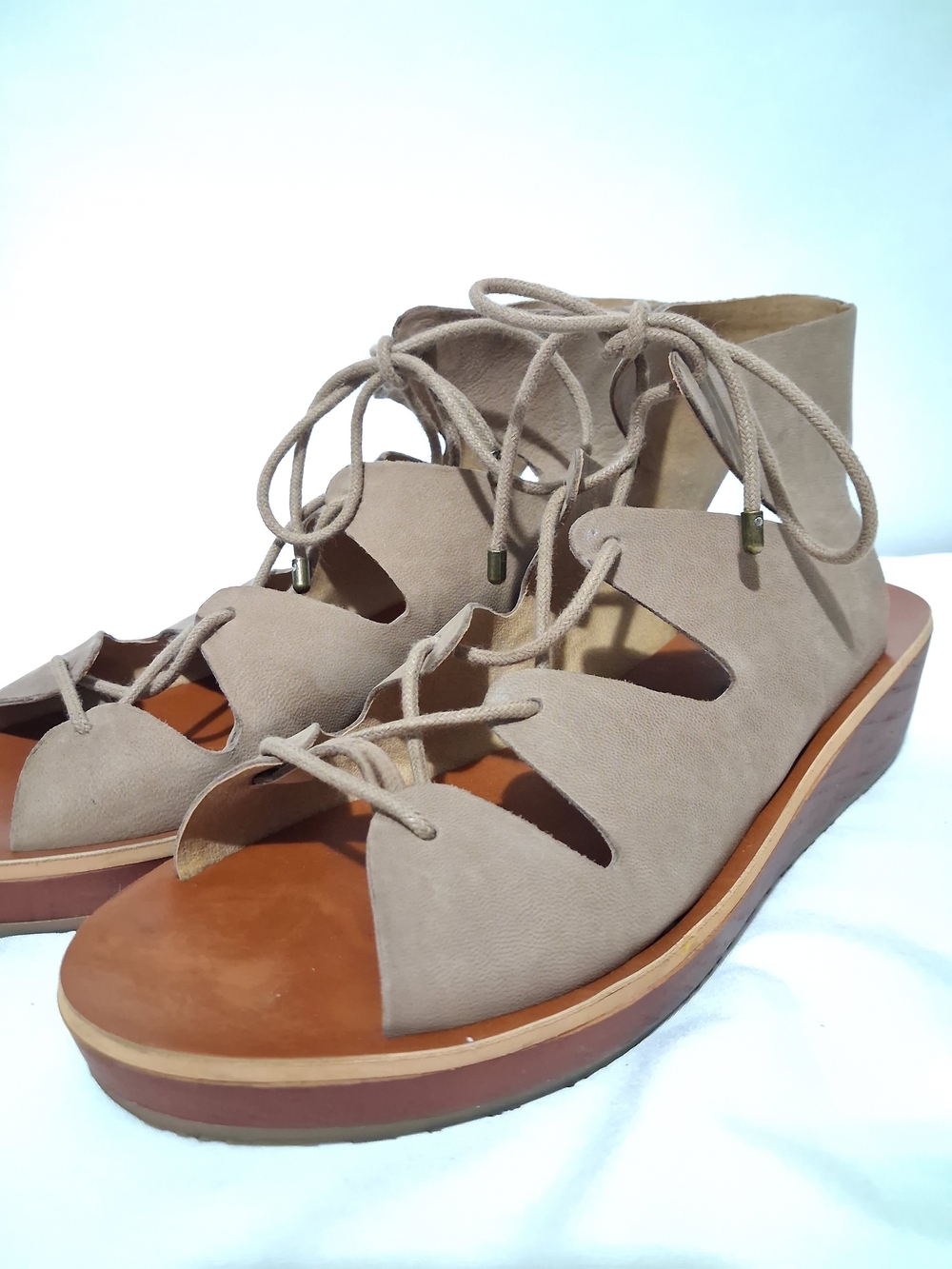 Lucky Brand Hipsta Hessina Lace-Up Tan Suede Women’s Size 8 M Gkadiator Sandals